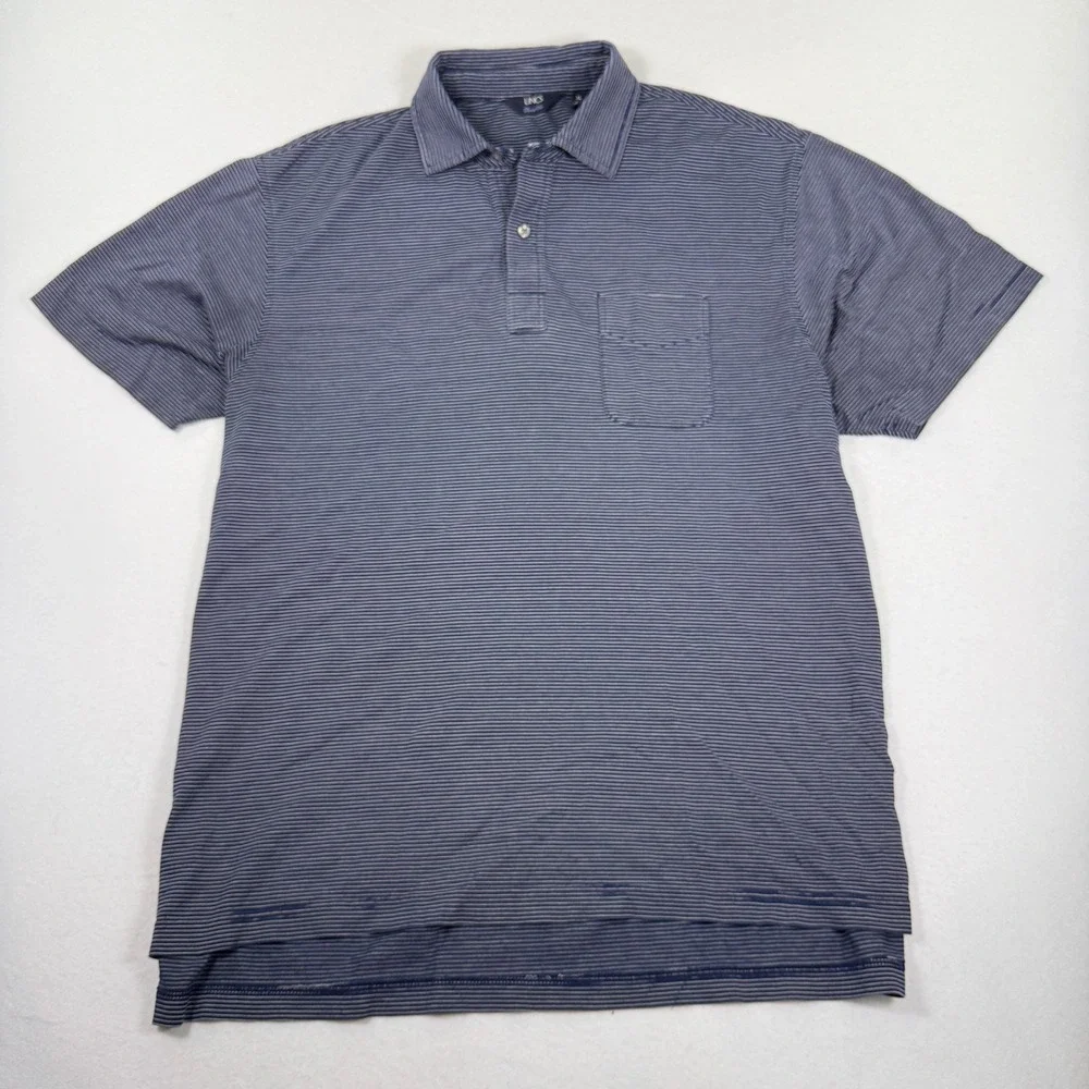 LINCS David Chu Golf Polo Shirt XL Navy White Stripe 100% Peruvian Cotton